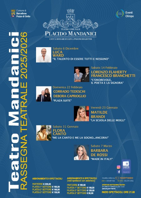 Abbonamento 6 eventi Teatro Mandanici - Rassegna 2025-26 