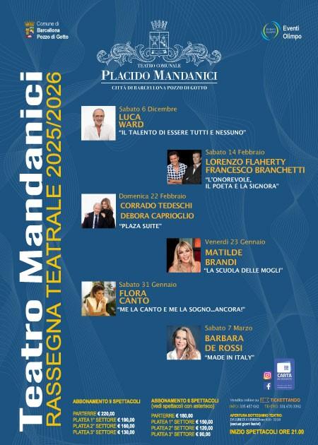 Abbonamento 6 eventi Teatro Mandanici - Rassegna 2025-26 