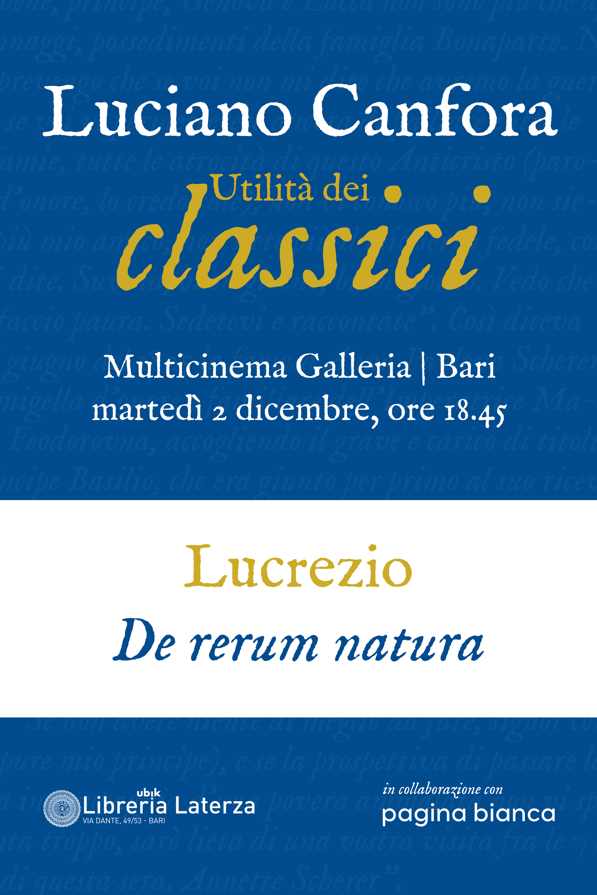 UTILITA' DEI CLASSICI: LUCREZIO, DE RERUM NATURA